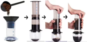 preparing coffee with Aeropress tool